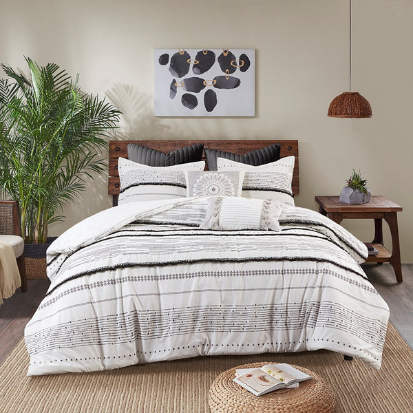 English Elm Cotton Printed Comforter Set With Boho Charm & Textured Trims For Full/Queen Bedroom Style Upgrade B03596416
