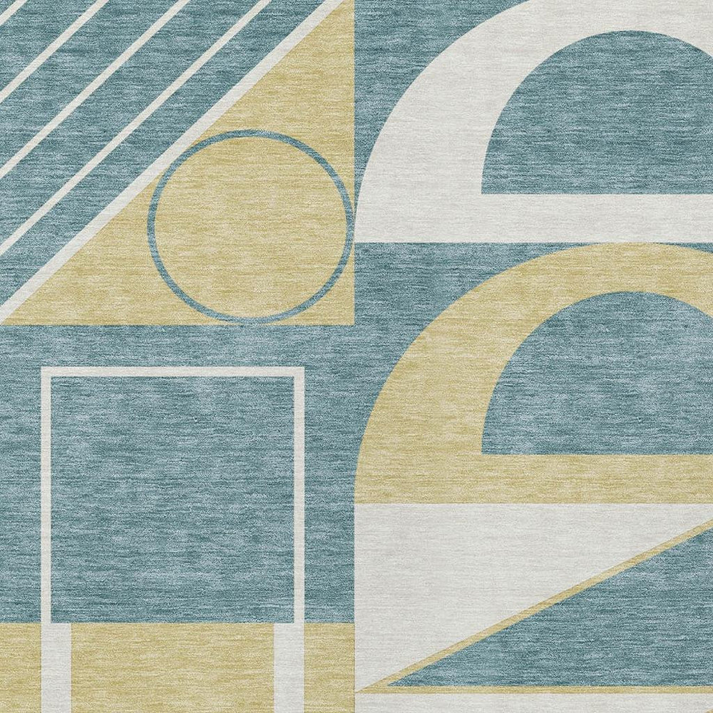 HomeRoots 10 X 14 Geometric Polyester Area Rug Washable Indoor Outdoor Teal Ivory Patio 733036