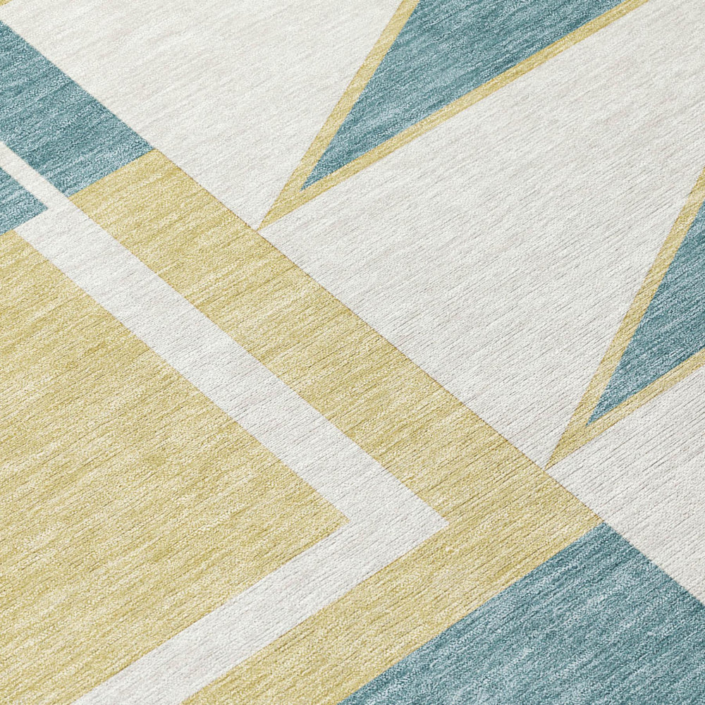 HomeRoots 10 X 14 Geometric Polyester Area Rug Washable Indoor Outdoor Teal Ivory Patio 733036