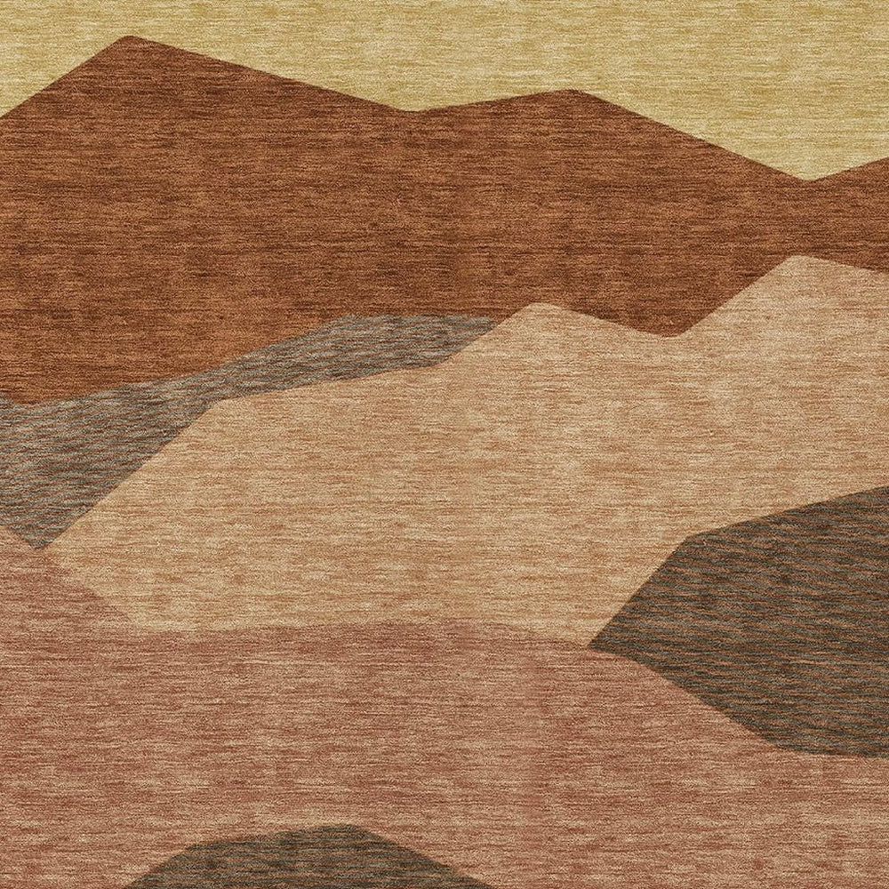 HomeRoots 10x14 Orange Copper Geometric Polyester Indoor Outdoor Washable Area Rug for Large Rooms 733066