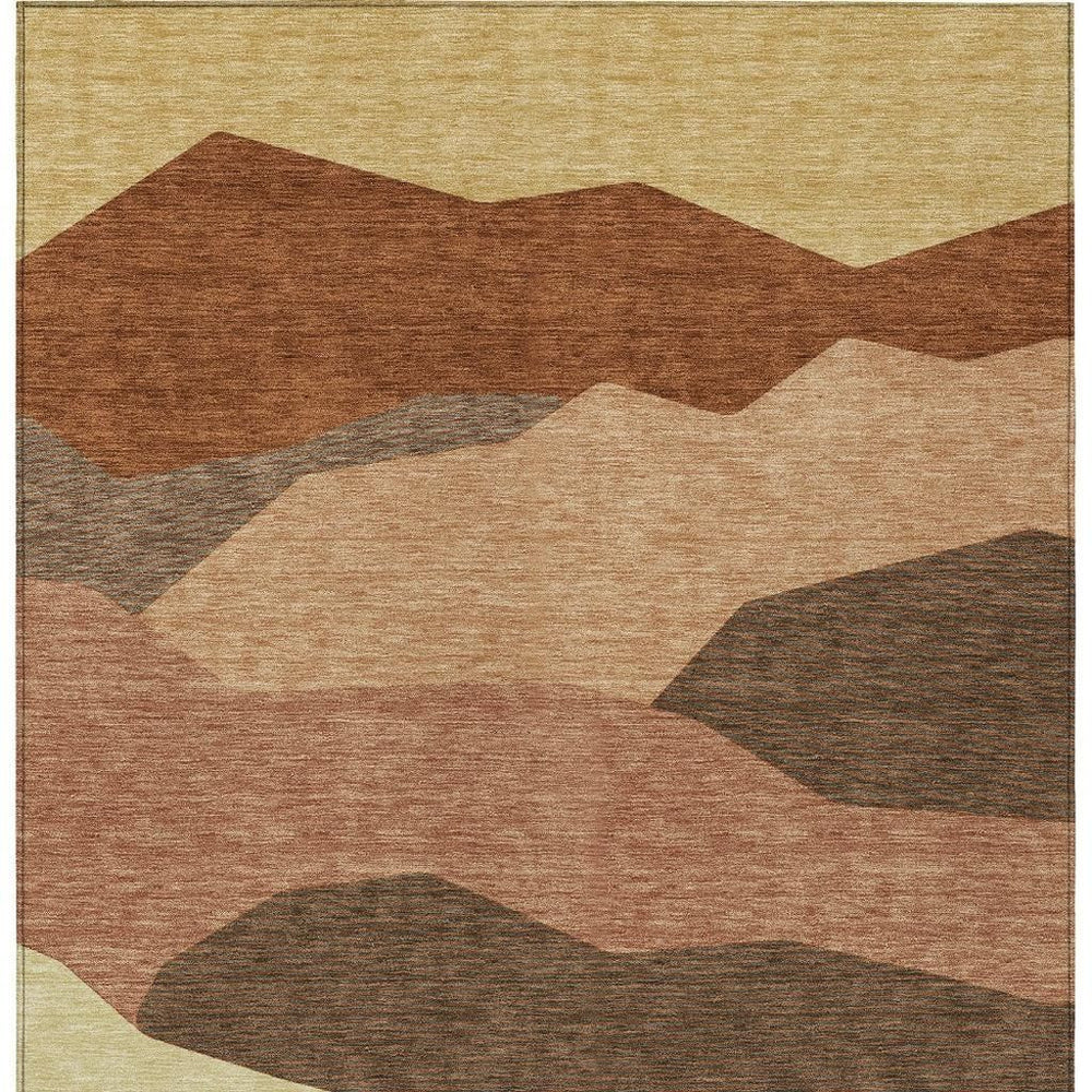 HomeRoots 10x14 Orange Copper Geometric Polyester Indoor Outdoor Washable Area Rug for Large Rooms 733066