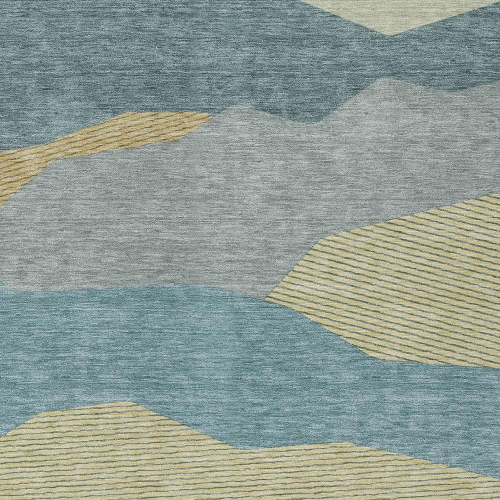 HomeRoots 9 Ft X 12 Ft Teal Aqua Geometric Polyester Washable Rug for Patio or Living Room 733071