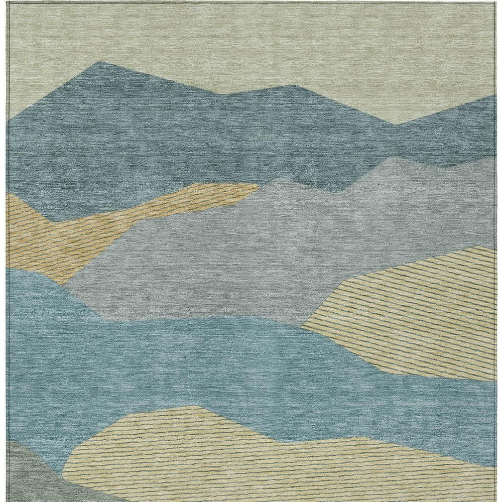 HomeRoots 10 X 14 Geometric Polyester Indoor Outdoor Rug Washable Teal Aqua Coastal Accent 733072