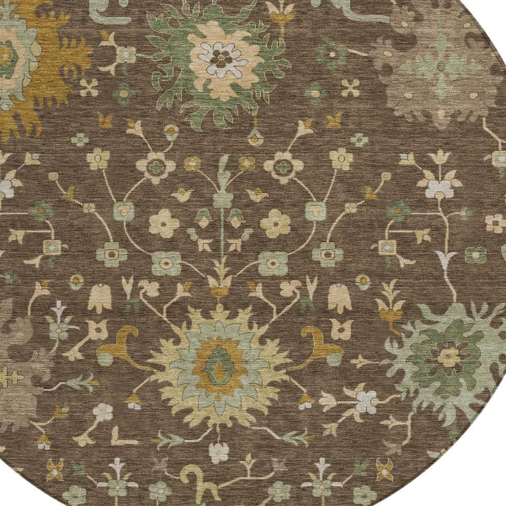 HomeRoots 8 Ft Round Faux Bois Polyester Indoor Outdoor Rug Machine Washable Patio Foyer 733081