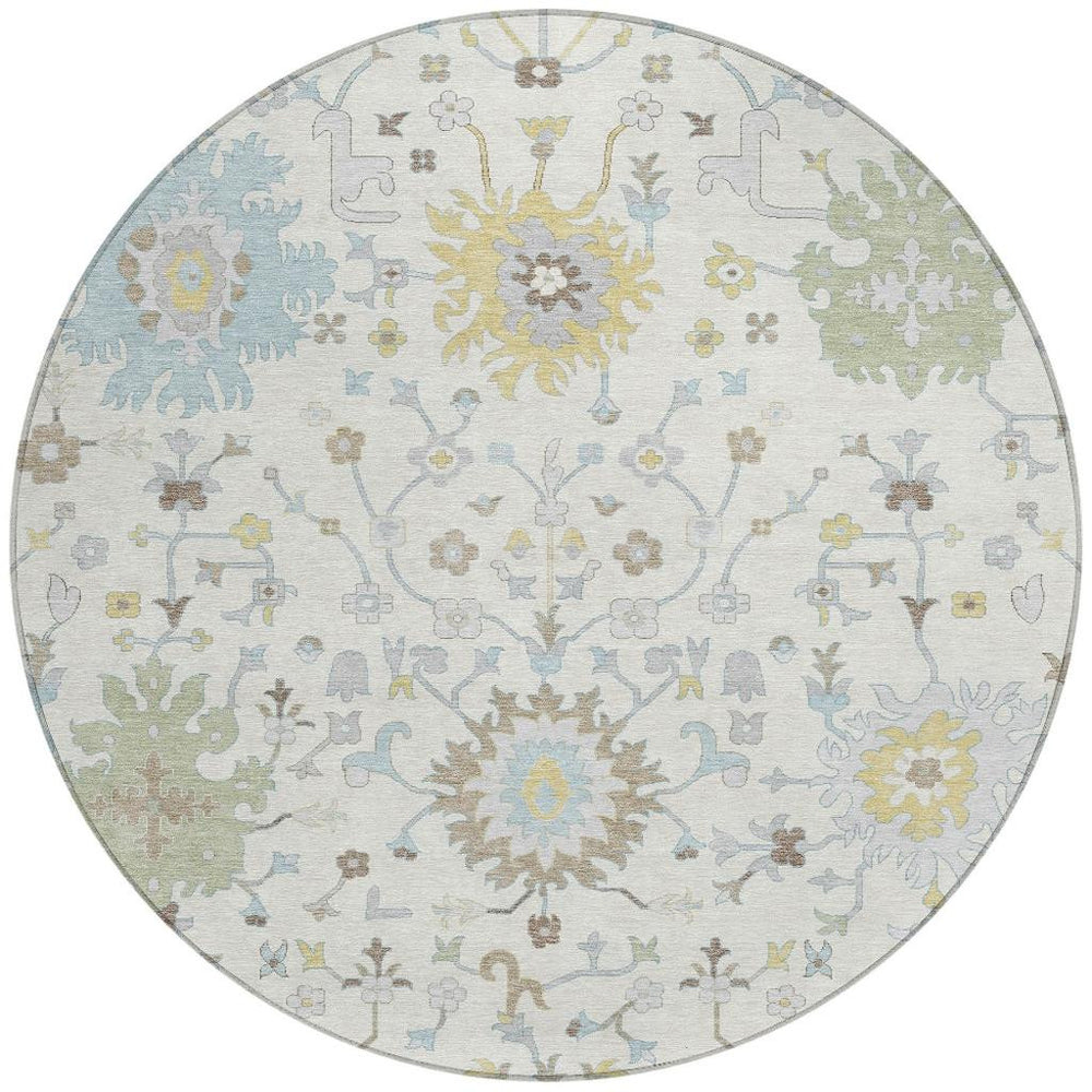 8 Ft Round Faux Bois Polyester Area Rug Washable Indoor Outdoor Patio Accent