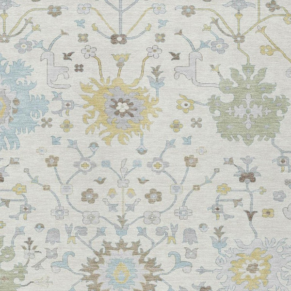 HomeRoots Faux Bois Ivory Green Polyester Washable Indoor Outdoor Area Rug for Patio or Living Room 9' x 12' 733089