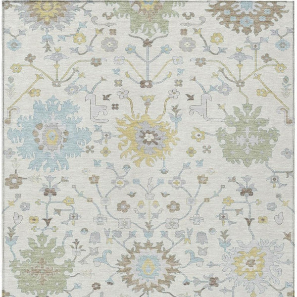Faux Bois Ivory Green Polyester Washable Indoor Outdoor Area Rug for Patio or Living Room