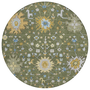 8 Ft Round Faux Bois Polyester Area Rug Machine Washable for Patios and Entryways