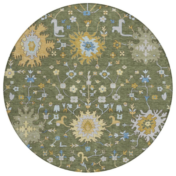 8 Ft Round Faux Bois Polyester Area Rug Machine Washable for Patios and Entryways