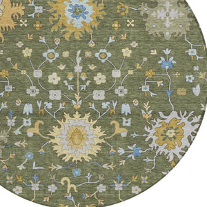 HomeRoots 8 Ft Round Faux Bois Polyester Area Rug Machine Washable for Patios and Entryways 733099