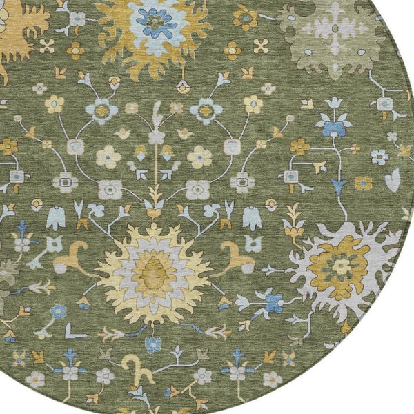 HomeRoots 8 Ft Round Faux Bois Polyester Area Rug Machine Washable for Patios and Entryways 733099