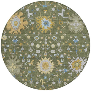 8 Ft Round Faux Bois Polyester Area Rug Machine Washable for Patios and Entryways