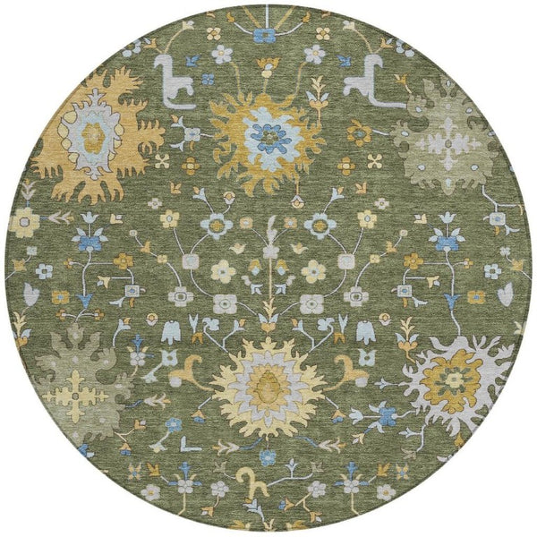 8 Ft Round Faux Bois Polyester Area Rug Machine Washable for Patios and Entryways