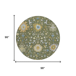 8 Ft Round Faux Bois Polyester Area Rug Machine Washable for Patios and Entryways