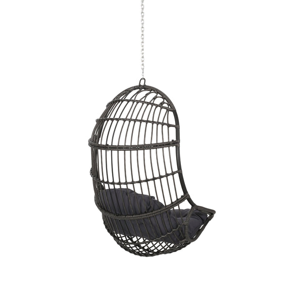 English Elm Christopher Knight Home® - BERKSHIRE Wicker Hanging Chair with 8ft Chain — Weather‑Resistant Faux Rattan Swing, 300 lb Capacity Gray 70843.00GDGRY