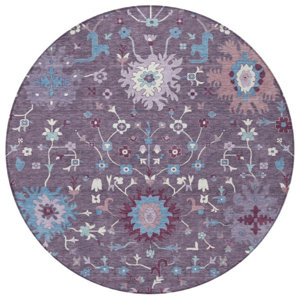 8 Ft Round Washable Outdoor Rug Faux Bois Woven Polyester Patio Porch Accent
