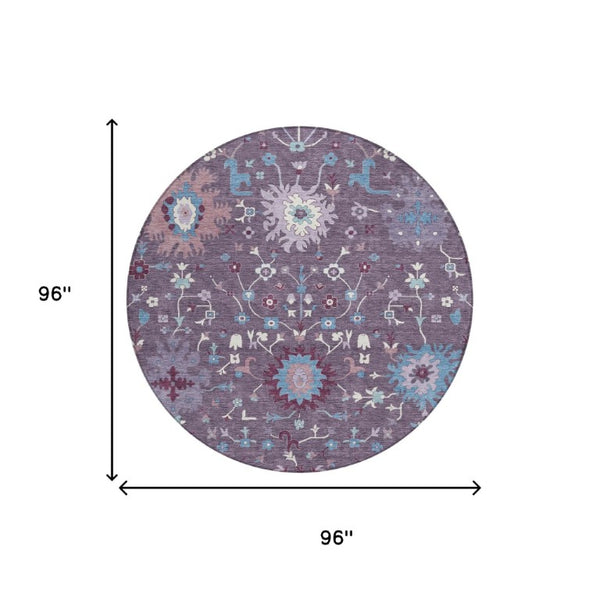 8 Ft Round Washable Outdoor Rug Faux Bois Woven Polyester Patio Porch Accent