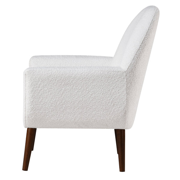 English Elm Prince Mid-Century Boucle Arm Chair White — Vintage Italian-Inspired Curved Accent Seat with Solid Wood Legs, Foam-Coil Comfort (31x31x29) B050P229961
