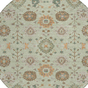 HomeRoots 8 Foot Round Geometric Polyester Area Rug for Patio Porch Kitchen and High Traffic Spaces 733117