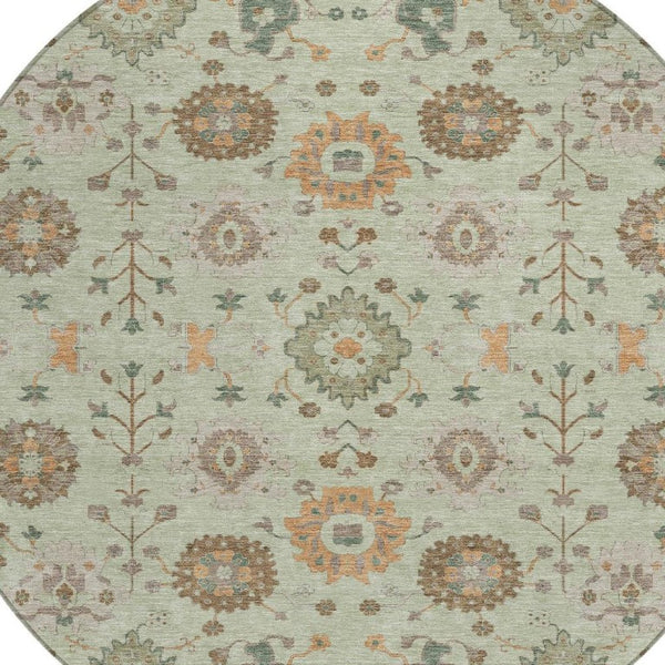 HomeRoots 8 Foot Round Geometric Polyester Area Rug for Patio Porch Kitchen and High Traffic Spaces 733117