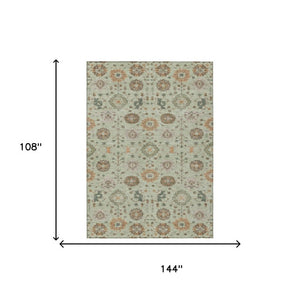 9x12 Geometric Polyester Indoor Outdoor Rug Washable Green Khaki Patio Living Room