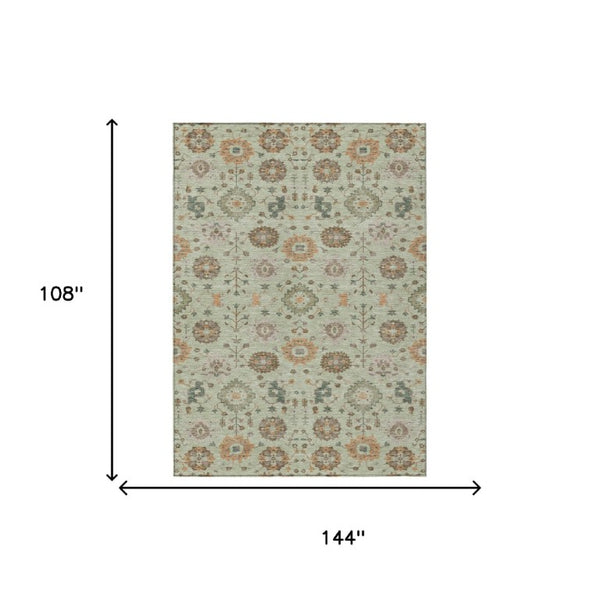 9x12 Geometric Polyester Indoor Outdoor Rug Washable Green Khaki Patio Living Room