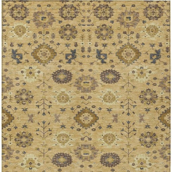 5x8 Gold Brown Geometric Polyester Area Rug Machine Washable Indoor Outdoor Use