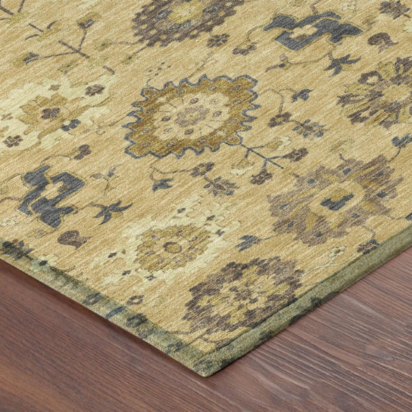 5x8 Gold Brown Geometric Polyester Area Rug Machine Washable Indoor Outdoor Use