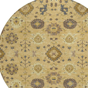 HomeRoots 8 Ft Round Geometric Polyester Area Rug Washable Indoor Outdoor Patio Modern 733129