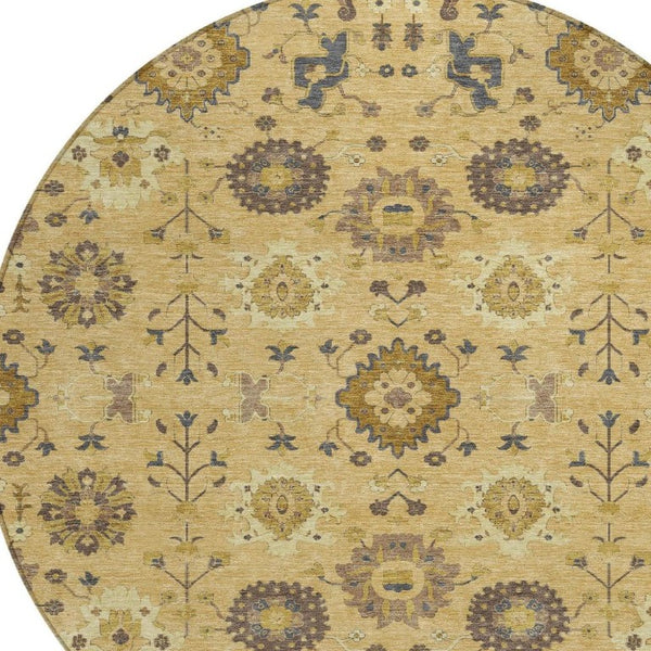 HomeRoots 8 Ft Round Geometric Polyester Area Rug Washable Indoor Outdoor Patio Modern 733129