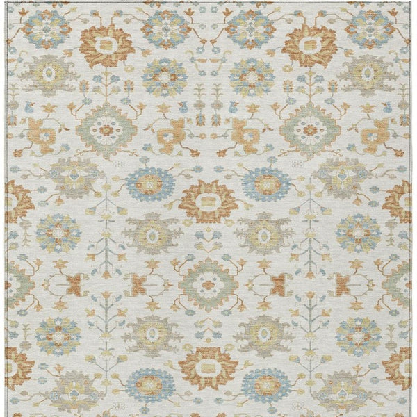 5x8 Ivory Linen Geometric Polyester Area Rug Machine Washable Indoor Outdoor Patio