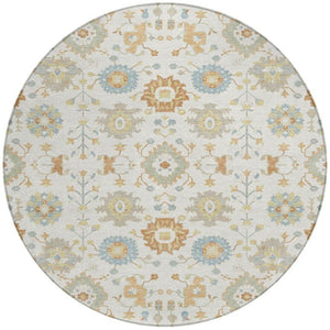 8 Ft Round Geometric Ivory Polyester Area Rug Machine Washable for Indoor Outdoor Use