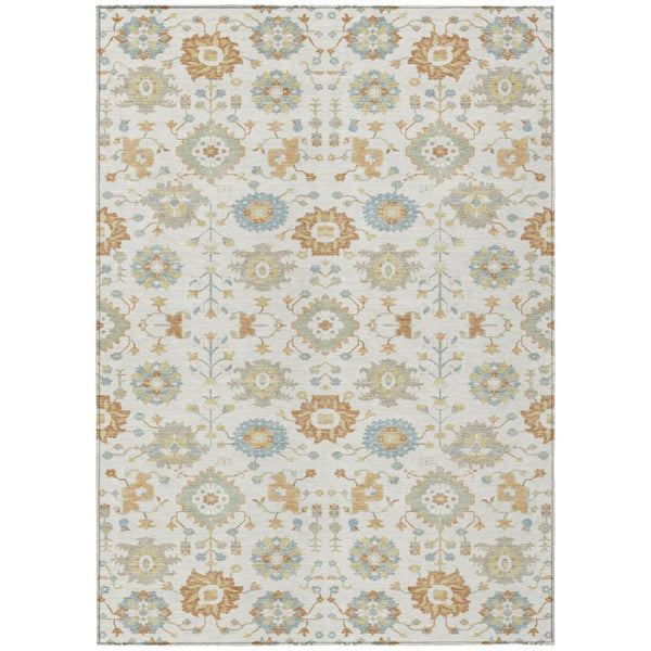 9x12 Geometric Polyester Area Rug Washable Indoor Outdoor Ivory Neutral Decor