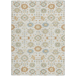 9x12 Geometric Polyester Area Rug Washable Indoor Outdoor Ivory Neutral Decor