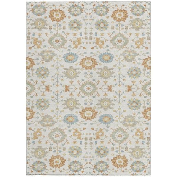 9x12 Geometric Polyester Area Rug Washable Indoor Outdoor Ivory Neutral Decor