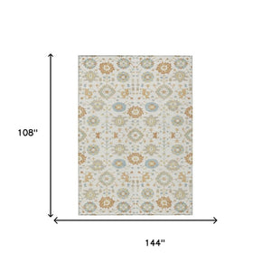9x12 Geometric Polyester Area Rug Washable Indoor Outdoor Ivory Neutral Decor