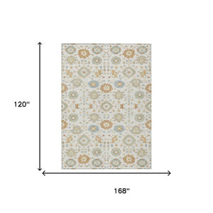 10 Ft Geometric Ivory Washable Polyester Area Rug for Patio Living Room Entryway