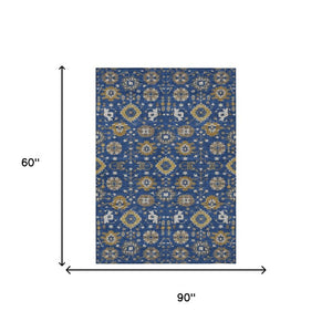 5x8 Navy Geometric Polyester Area Rug Machine Washable Indoor Outdoor Patio