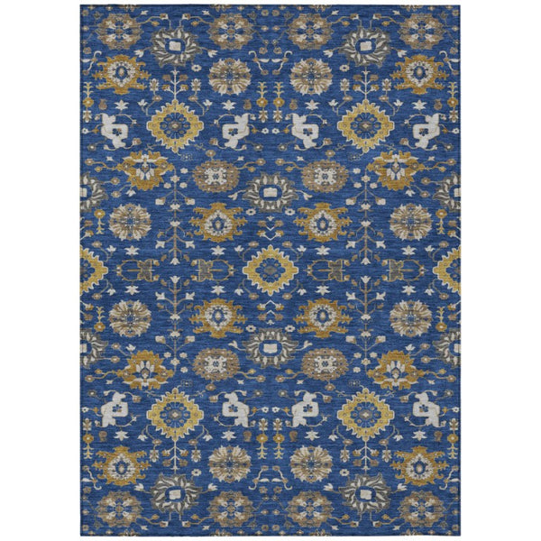 8x10 Geometric Navy Polyester Area Rug Machine Washable Indoor Outdoor Patio Use