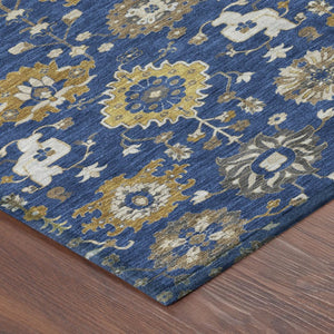 8x10 Geometric Navy Polyester Area Rug Machine Washable Indoor Outdoor Patio Use