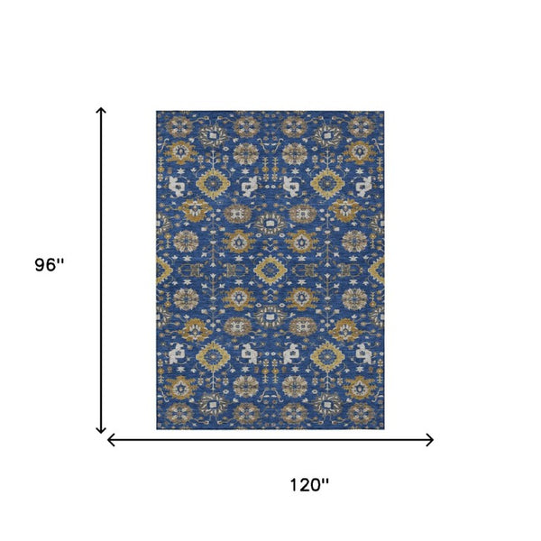 8x10 Geometric Navy Polyester Area Rug Machine Washable Indoor Outdoor Patio Use