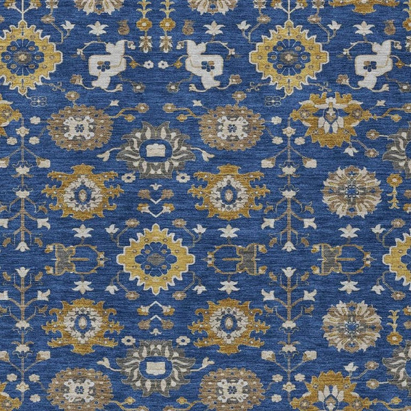 HomeRoots 9x12 Geometric Polyester Area Rug Machine Washable Indoor Outdoor Navy Pattern 733143