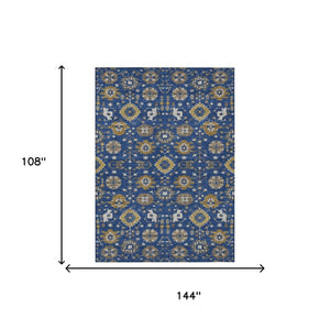 9x12 Geometric Polyester Area Rug Machine Washable Indoor Outdoor Navy Pattern