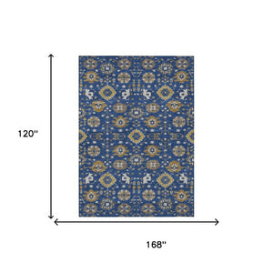 10 X 14 Navy Geometric Polyester Area Rug Machine Washable Indoor Outdoor Use