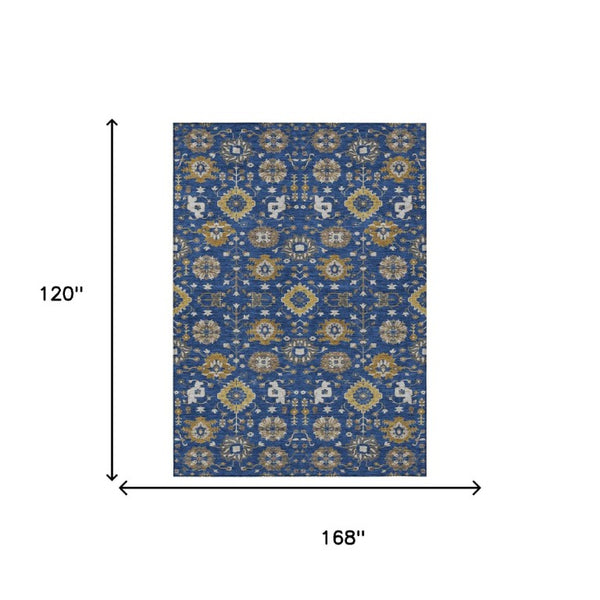 10 X 14 Navy Geometric Polyester Area Rug Machine Washable Indoor Outdoor Use