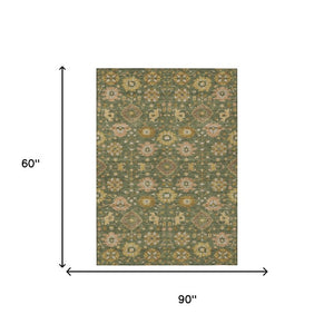 5 X 8 Olive Geometric Polyester Area Rug Machine Washable Indoor Outdoor Patio
