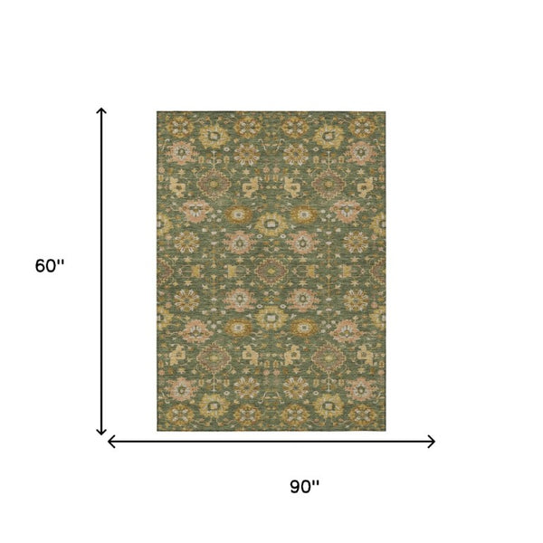 5 X 8 Olive Geometric Polyester Area Rug Machine Washable Indoor Outdoor Patio