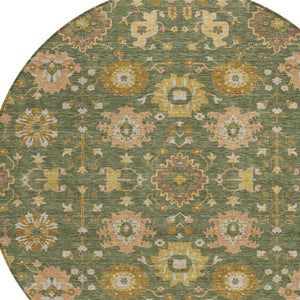 HomeRoots 8 Ft Round Geometric Polyester Area Rug Washable Indoor Outdoor Olive Green 733147