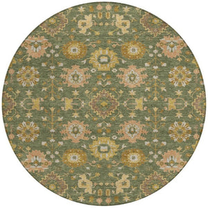 8 Ft Round Geometric Polyester Area Rug Washable Indoor Outdoor Olive Green