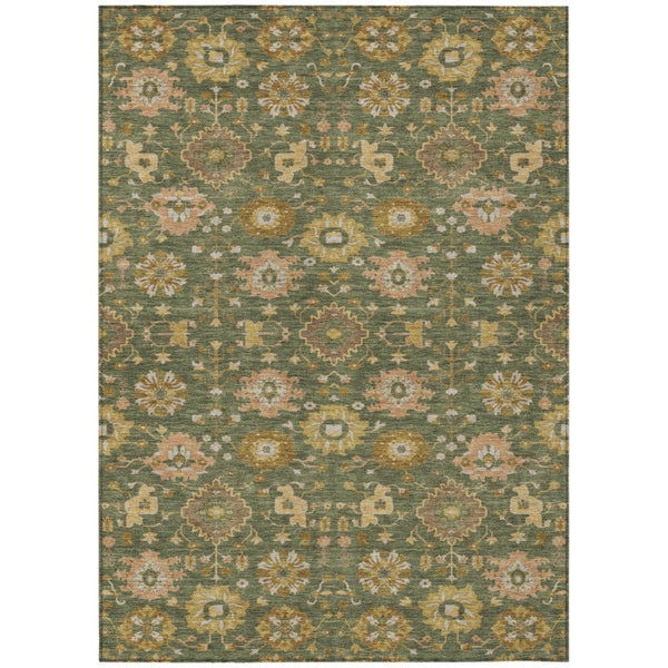 9x12 Olive Geometric Polyester Area Rug Washable Indoor Outdoor Patio Living Room